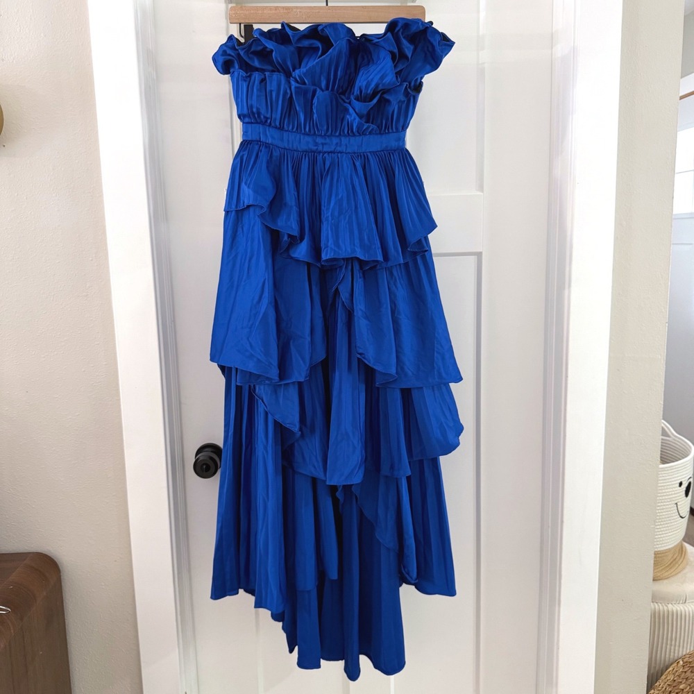 AMUR Strapless Ruffle Tiered Royal Blue Dress